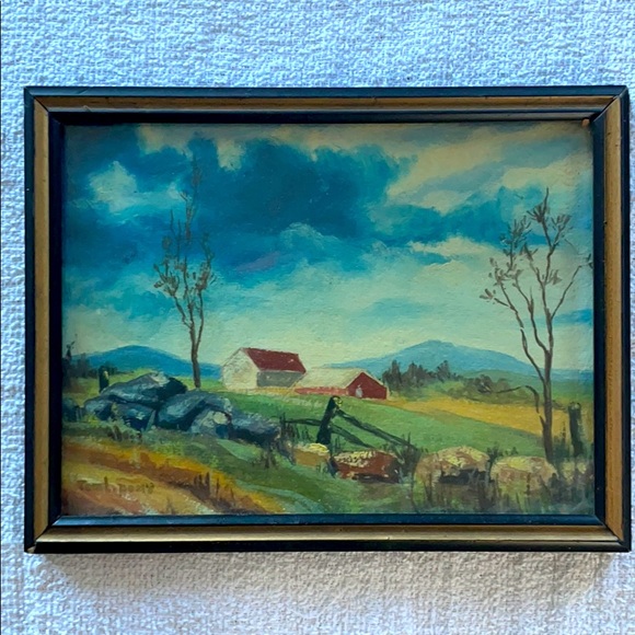 Antique Oil Painting of Landscape and Barn- Signed
